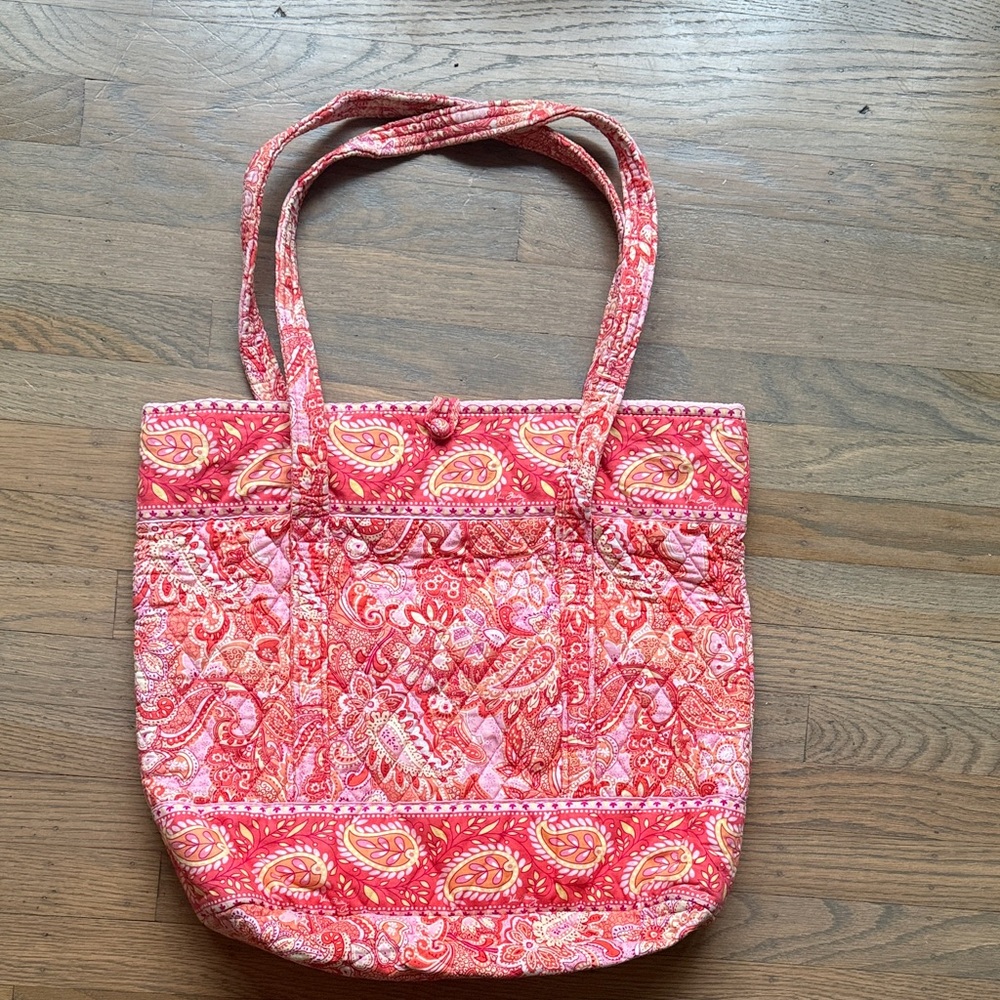 Vera Bradley Quilted Paisley Tote in Coral and Pink